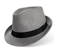 BABEYOND Straw Trilby Fedora Hat for Men-1920s Felt Panama Hat Short Brim Summer Cap with Ribbon, U-light Gray, One size