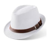 BABEYOND Straw Trilby Fedora Hat for Men-1920s Felt Panama Hat Short Brim Summer Cap with Ribbon, W-white, One size