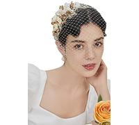 BABEYOND Veil Fascinator Hat for Women, Tea Party Fascinator Hat Pillbox Hat Feather Fascinator with Pearl, Beige