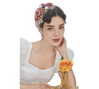 BABEYOND Veil Fascinator Hat for Women, Tea Party Fascinator Hat Pillbox Hat Feather Fascinator with Pearl, DustyRose
