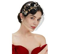 BABEYOND Veil Fascinator Hat for Women Tea Party Fascinator Hat Pillbox Hat Feather Fascinator with Pearl (Black)