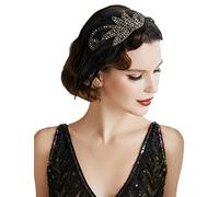 BABEYOND Vintage 1920s Headband 1920s Headpiece Feather Beaded Headband Crystal Flapper Headpiece Great Gatsby Costume Accessories Roaring 20's Accessories(Silver)