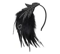 BABEYOND Vintage 1920s Headband 1920s Headpiece Feather Beaded Headband Crystal Flapper Headpiece Great Gatsby Costume Accessories Roaring 20's Accessories Black