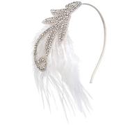 BABEYOND Vintage 1920s Headband 1920s Headpiece Feather Beaded Headband Crystal Flapper Headpiece Great Gatsby Costume Accessories Roaring 20's Accessories White