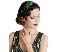 BABEYOND Vintage 1920s Headband 1920s Headpiece Feather Beaded Headband Crystal Flapper Headpiece Great Gatsby Costume Accessories Roaring 20's Accessories(Green)