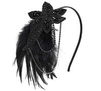 BABEYOND Vintage 1920s Headband 1920s Headpiece Feather Beaded Headband Crystal Flapper Headpiece Great Gatsby Costume Accessories Roaring 20's Accessories (Black)