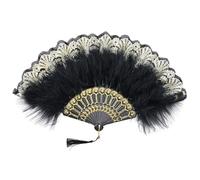BABEYOND Vintage Lace Feather Fan - 1920s Flapper Style Folding Fan for Weddings, Carnivals, Halloween & Costume Accessories Black