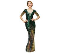 BABEYOND Women Mermaid Sequin Gown - Bodycon Maxi Prom Dress Glitter Sequin Beaded Dress for Evening Party, Dark Green, M