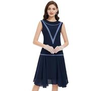 BABEYOND Women’s 1920s Inspired Dress - Flapper Dress Low-Waist Dress Sleeveless Party Chiffon Dress for Women, Navy, XL