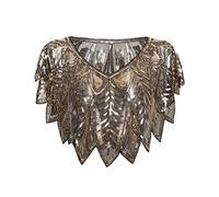 BABEYOND Women's 1920s Shawl Sequin Beaded Evening Cape Art Deco Vintage Shawl Bolero Wraps BlackGold