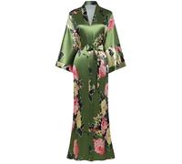 BABEYOND Women's Dressing Gown Long Satin Summer Robes, Floral Pattern Bathrobe Kimono, Cardigan Women's Long Robe Flowers Sleeping Gown Girl Pyjama Party