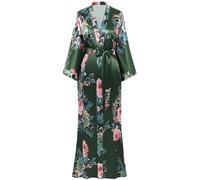 BABEYOND Women's Dressing Gown Long Satin Summer Robes, Floral Pattern Bathrobe Kimono, Cardigan Women's Long Robe Flowers Sleeping Gown Girl Pyjama Party