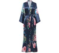 BABEYOND Women's Dressing Gown Long Satin Summer Robes, Floral Pattern Bathrobe Kimono, Cardigan Women's Long Robe Flowers Sleeping Gown Girl Pyjama Party