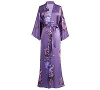 BABEYOND Women's Dressing Gown Long Satin Summer Robes, Floral Pattern Bathrobe Kimono, Cardigan Women's Long Robe Flowers Sleeping Gown Girl Pyjama Party
