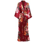BABEYOND Women's Dressing Gown Long Satin Summer Robes, Floral Pattern Bathrobe Kimono, Cardigan Women's Long Robe Flowers Sleeping Gown Girl Pyjama Party