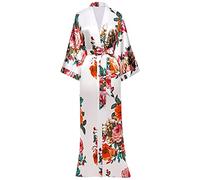 BABEYOND Women's Dressing Gown Long Satin Summer Robes, Floral Pattern Bathrobe Kimono, Cardigan Women's Long Robe Flowers Sleeping Gown Girl Pyjama Party