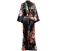BABEYOND Women's Dressing Gown Long Satin Summer Robes, Floral Pattern Bathrobe Kimono, Cardigan Women's Long Robe Flowers Sleeping Gown Girl Pyjama Party