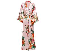 BABEYOND Women's Dressing Gown Long Satin Summer Robes, Floral Pattern Bathrobe Kimono, Cardigan Women's Long Robe Flowers Sleeping Gown Girl Pyjama Party