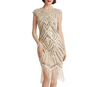 BABEYOND Women's Flapper Dresses 1920s Beaded Fringed Great Gatsby Dress (Beige-Crystal, X-Small)