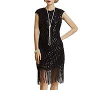 BABEYOND Women's Flapper Dresses 1920s Beaded Fringed Great Gatsby Dress (Black, M)