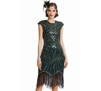 BABEYOND Women's Flapper Dresses 1920s Beaded Fringed Great Gatsby Dress (Dark Green Gold, L/UK 16/EU 44)
