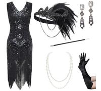 BABEYOND Women's Flapper Dresses 1920s V Neck Beaded Fringed Great Gatsby Dress