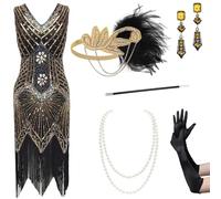 BABEYOND Women's Flapper Dresses 1920s V Neck Beaded Fringed Great Gatsby Dress