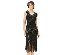 BABEYOND Women's Flapper Dresses 1920s V Neck Beaded Fringed Great Gatsby Dress (Black, XS)