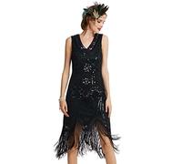 BABEYOND Women's Flapper Dresses 1920s V Neck Beaded Fringed Great Gatsby Dress (DarkGreen 2, XXXL)
