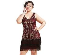 BABEYOND Women's Flapper Dresses 1920s V Neck Beaded Fringed Great Gatsby Dress, Gold & Wine Red, Medium