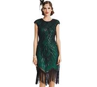 BABEYOND Women's Flapper Dresses 1920s V Neck Beaded Fringed Great Gatsby Dress (XXL, Green)
