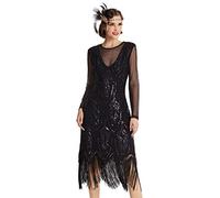 BABEYOND Women's Gatsby Dress - Flapper Dress 1920s Long Sleeves Sequin Beaded Dress for Party Black, Black, M