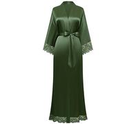 BABEYOND Women's Kimono Dressing Gown Satin Kimono Robe Long Kimono Bridesmaid Bath Robe with Lace Trim for Nightwear Girl's Bonding Party Wedding Pajama Party(Green)