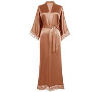 BABEYOND Women's Kimono Dressing Gown Satin Kimono Robe Long Kimono Bridesmaid Bath Robe with Lace Trim for Nightwear Girl's Bonding Party Wedding Pajama Party Caramel