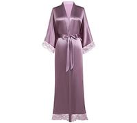 BABEYOND Women's Kimono Dressing Gown Satin Kimono Robe Long Kimono Bridesmaid Bath Robe with Lace Trim for Nightwear Girl's Bonding Party Wedding Pajama Party(lightpurple)