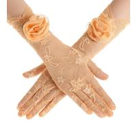 BABEYOND Women's Lace Opera Gloves - Floral Stretch Gloves Tea Party & Wedding Accessories for Prom, Evening, 1920s Gatsby Fancy Dress Orange