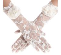 BABEYOND Women's Lace Opera Gloves - Floral Stretch Gloves Tea Party & Wedding Accessories for Prom, Evening, 1920s Gatsby Fancy Dress White