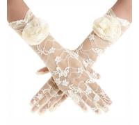 BABEYOND Women's Lace Opera Gloves - Floral Stretch Gloves Tea Party & Wedding Accessories for Prom, Evening, 1920s Gatsby Fancy Dress Beige