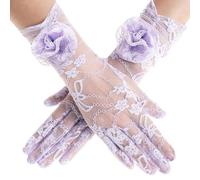 BABEYOND Women's Lace Opera Gloves - Floral Stretch Gloves Tea Party & Wedding Accessories for Prom, Evening, 1920s Gatsby Fancy Dress Purple