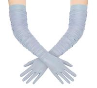 BABEYOND Women's Long Opera Gloves - Soft Stretchy Mesh Tulle Elegant Wedding & Evening Gloves for Vintage, Prom, Cocktail Party，Carnivals and Christmas Celebrations GrayBlue