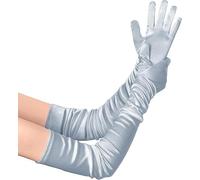 BABEYOND Women's Long Satin Gloves Elbow Length 1920s Flapper Gloves for Great Gatsby Party Prom Opera Vintage Themed Events Silver