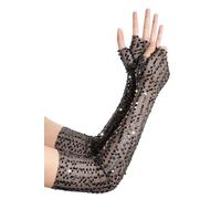 BABEYOND Women's Long Sequin Gloves - Sparkling Fingerless Stretchy Elbow Length Opera Gloves for Christmas Party Wedding Carnival Evening Dress Black