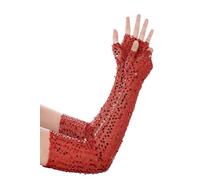 BABEYOND Women's Long Sequin Gloves - Sparkling Fingerless Stretchy Elbow Length Opera Gloves for Christmas Party Wedding Carnival Evening Dress Red