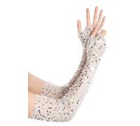 BABEYOND Women's Long Sequin Gloves - Sparkling Fingerless Stretchy Elbow Length Opera Gloves for Christmas Party Wedding Carnival Evening Dress White