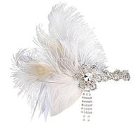 BABEYOND Women's Peacock Feather Headband 1920s Flapper Headpiece Vintage Headband with Crystal Great Gatsby Accessories for Pageant Themed Party Wedding White(Size: One Size)