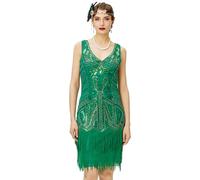 BABEYOND Women's Retro Flapper Dress with Two Layers Tassel V Neckline in 1920s Style; Costume Dress for Great Gatsby Themed Party - Green -