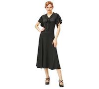 BABEYOND Womens Vintage Flapper Dress 1920s Ruffle Cocktail Party Dresses Tie Neck, Black, Medium