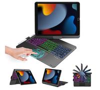 BABG Keyboard Case for iPad 9th Generation, 360° Rotatable Backlit Keyboard with Pencil Holder for 10.2 inch iPad 9th Gen 2021/ 8th Gen 2020/ 7th Gen 2019 and iPad Air 3 / Pro 10.5" -Matt Black