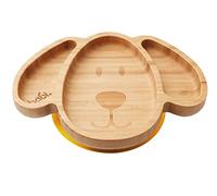BABI® Baby Toddler Large Dog Plate, Natural Bamboo, with Stay Put Silicone Suction Ring (Yellow)