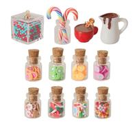BABIBAOBEI 12Pieces 1/12 Christmas Food PlaySet Realistic Miniature Candy Bottle with Slices Candy Decoration for Doll Furniture Christmas Scene Display Accessories
